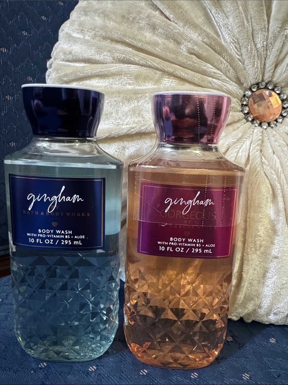 Bath & Body Works Gingham Body Wash - Blue & Peach Bottles